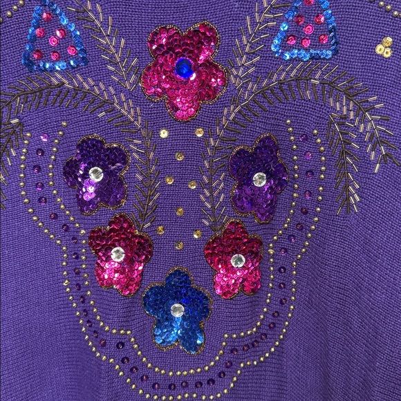 Vintage Diana Marco 1980’s purple embroidered sequin beaded sweater sz 22 Large - Picture 2 of 7